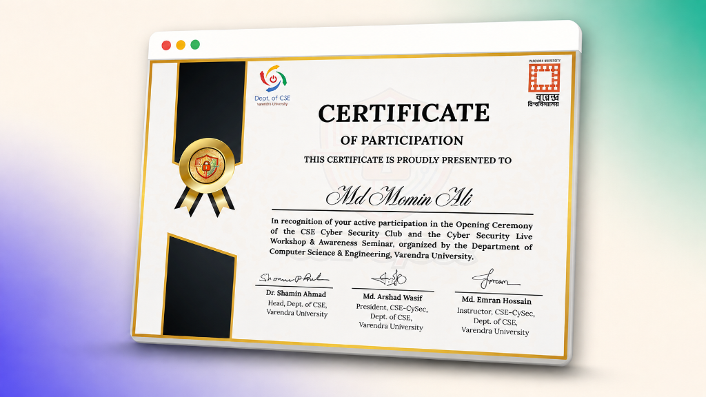 Cyber Security Workshop Certificate