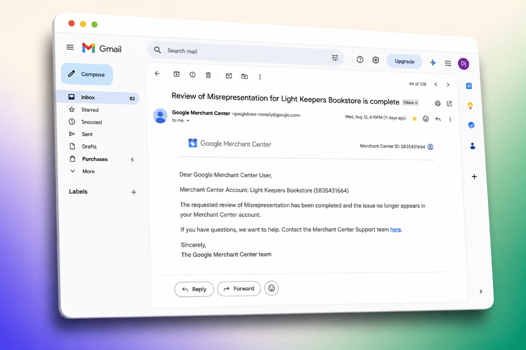 Google Merchant Center Review Approval Letter